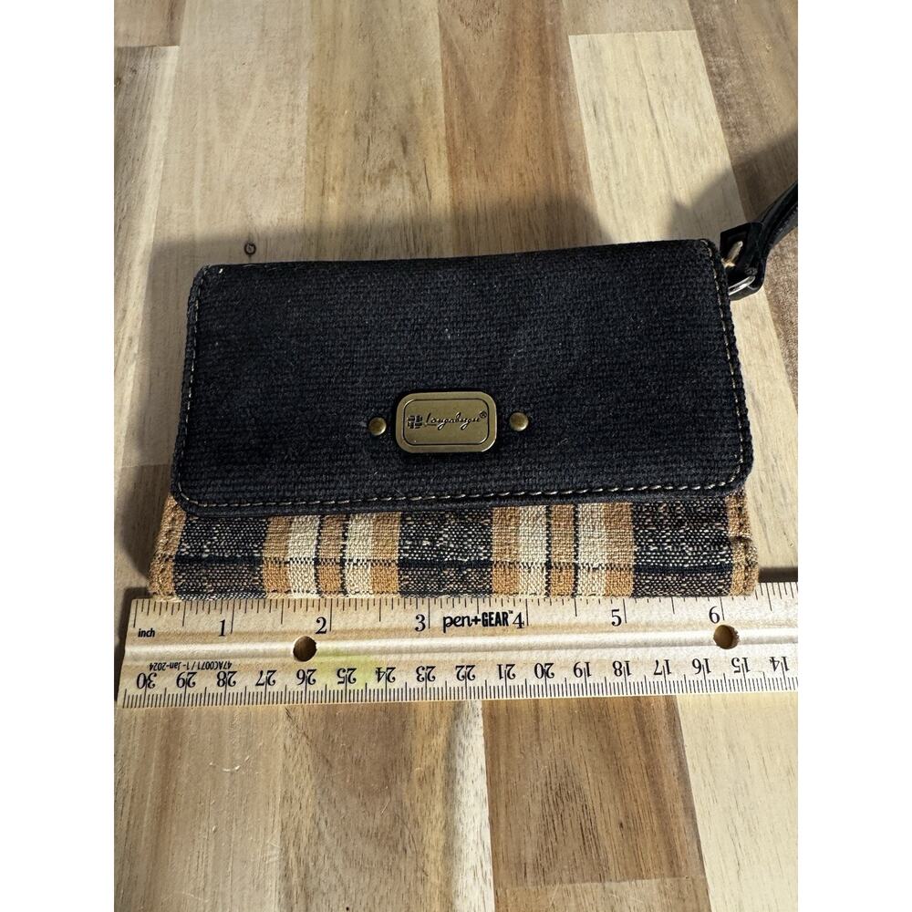 Longaberger Small Trifold Brown & Khaki Plaid Wallet Snap Wristlet